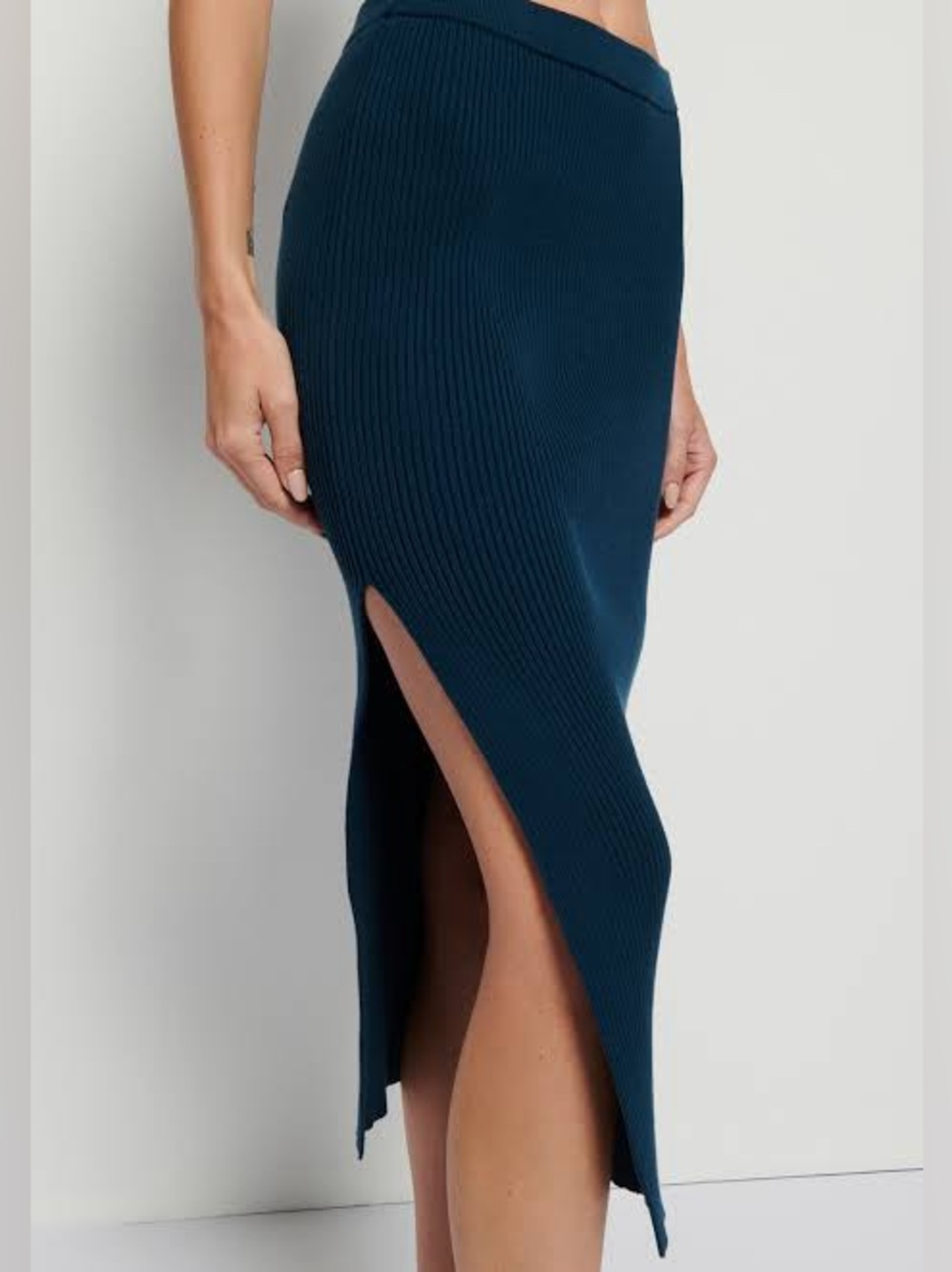 Nation LTD Reid Midi Skirt Azure Rib Knit Side Slit Size Small NWOT